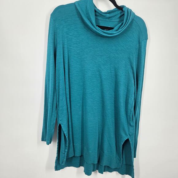 J Jill Shirt Womens L Blue Pima Cotton Cowl Neck Tunic Top Long Sleeve Slit - Picture 1 of 5